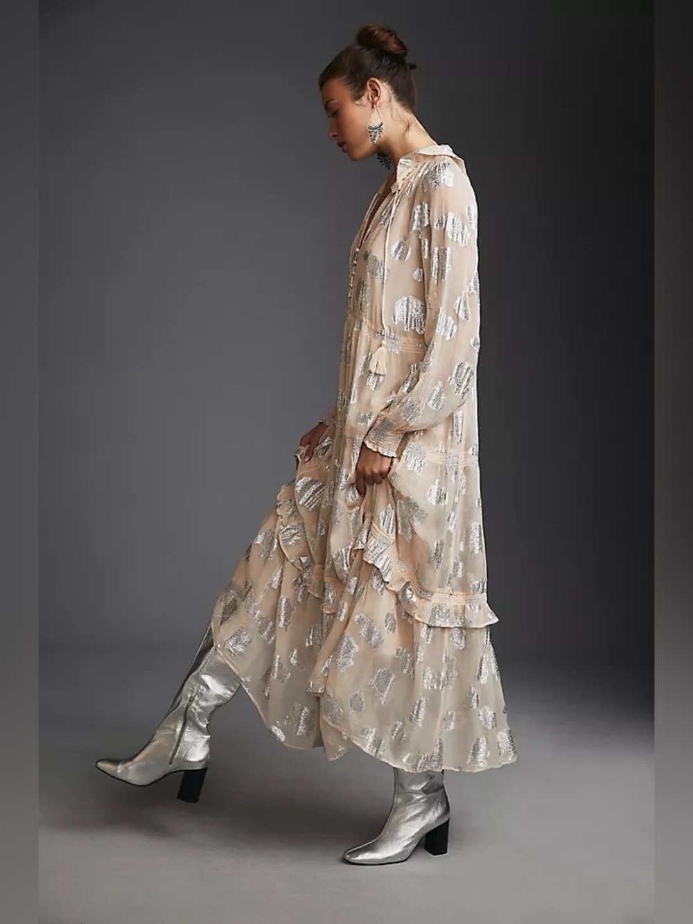 Anthropologie Metallic Clip Dot Maxi Dress Statement